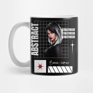 Beaux Animes Digital Art, Anime Girl Abstract Streetwear in Black and White Illustration Mug